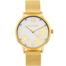 Load image into Gallery viewer, Ellis &amp; Co &#39;Bloom&#39; Gold Tone Stainless Steel Mesh Womens Watch