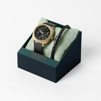 Ted Baker BKGFW2222 Boxset Black Leather Watch and Bracelet