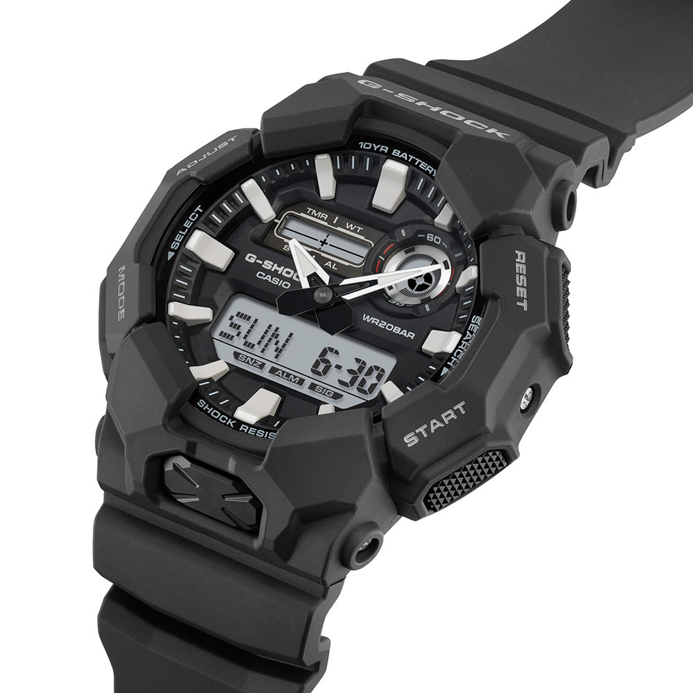 Casio G-Shock GA010-1A Orologio Analogico-Digitale In Resina Nera, Batteria 10 Anni, Luce LED, Impermeabile