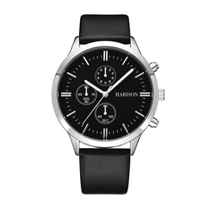 Harison Ezra GH025-SBB 40mm Black Leather Watch with Imitation Sub Dials