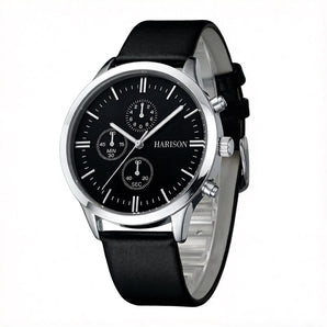 Harison Ezra GH025-SBB 40mm Black Leather Watch with Imitation Sub Dials