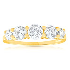 Cubic Zirconia 5 Stone Graduated Ring in 9ct Yellow Gold
