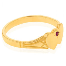 Load image into Gallery viewer, 9ct Yellow Gold Ruby 2Heart Signet  Ring Size L