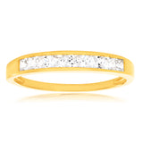 9ct Yellow Gold Princess Cut Channel Set Cubic Zirconia Ring