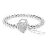 Sterling Silver Curb Filigree Heart Bracelet