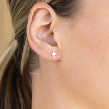 Load image into Gallery viewer, Sterling Silver Small Cross Stud Earrings