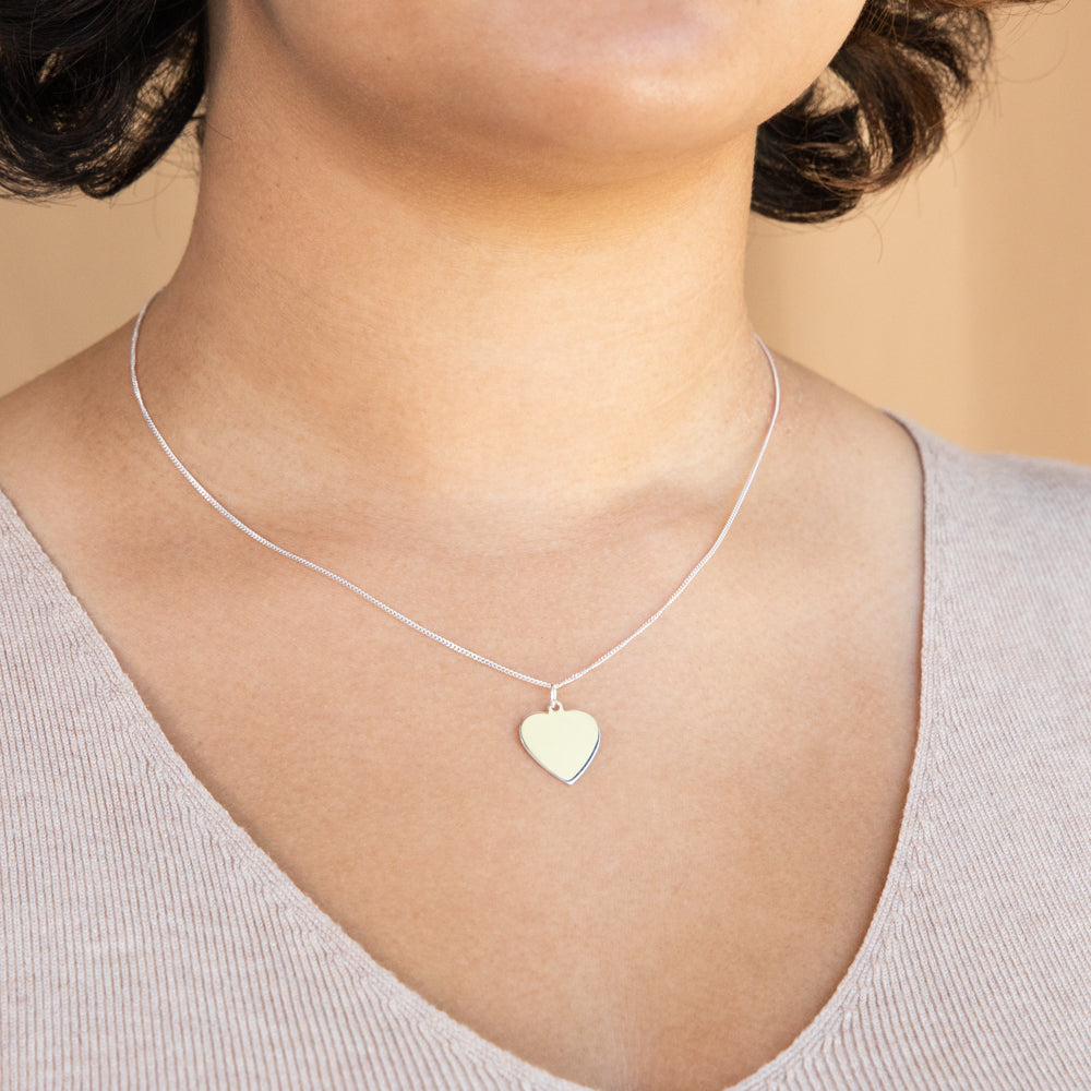 Sterling Silver 15mm Flat Heart Pendant