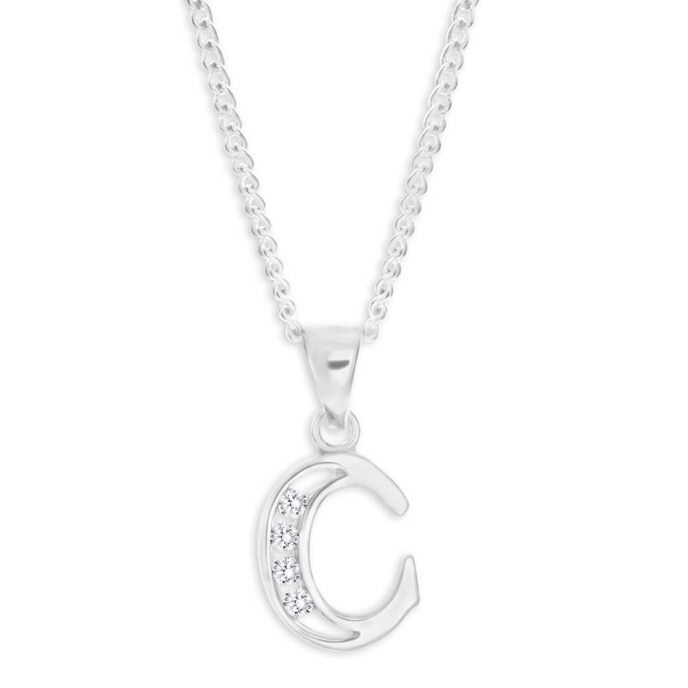 Sterling Silver Cubic Zirconia  Initial "C" Pendant