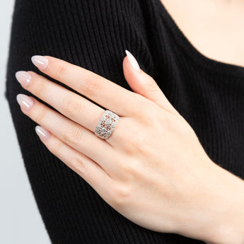 Filigree Diamond Ring with 17 Diamonds in Sterling Silver