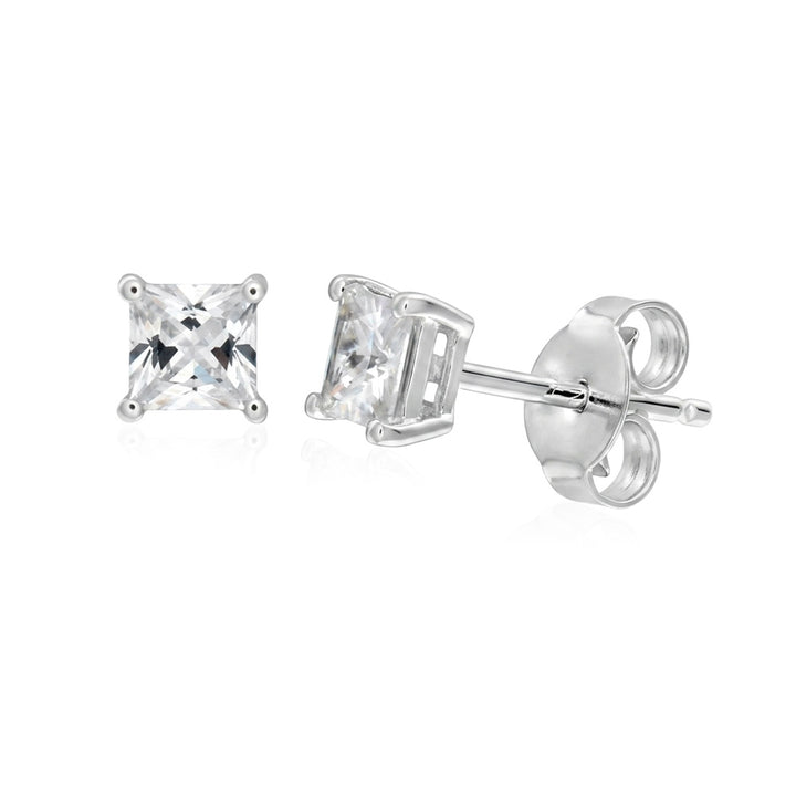 Sterling Silver Cubic Zirconia 4mm Princess Cut Stud Earrings