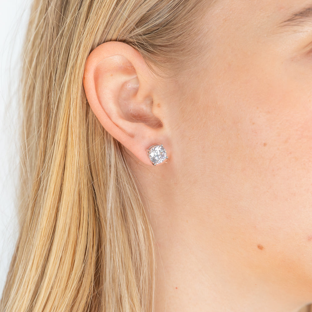 Hawaiian Plum Blossom Flower Sterling Silver CZ Stud Earrings – 8mm