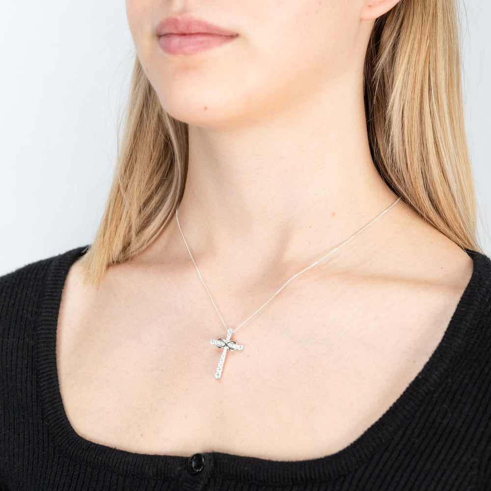 Sterling Silver Cubic Zirconia Cross & Infinity Pendant