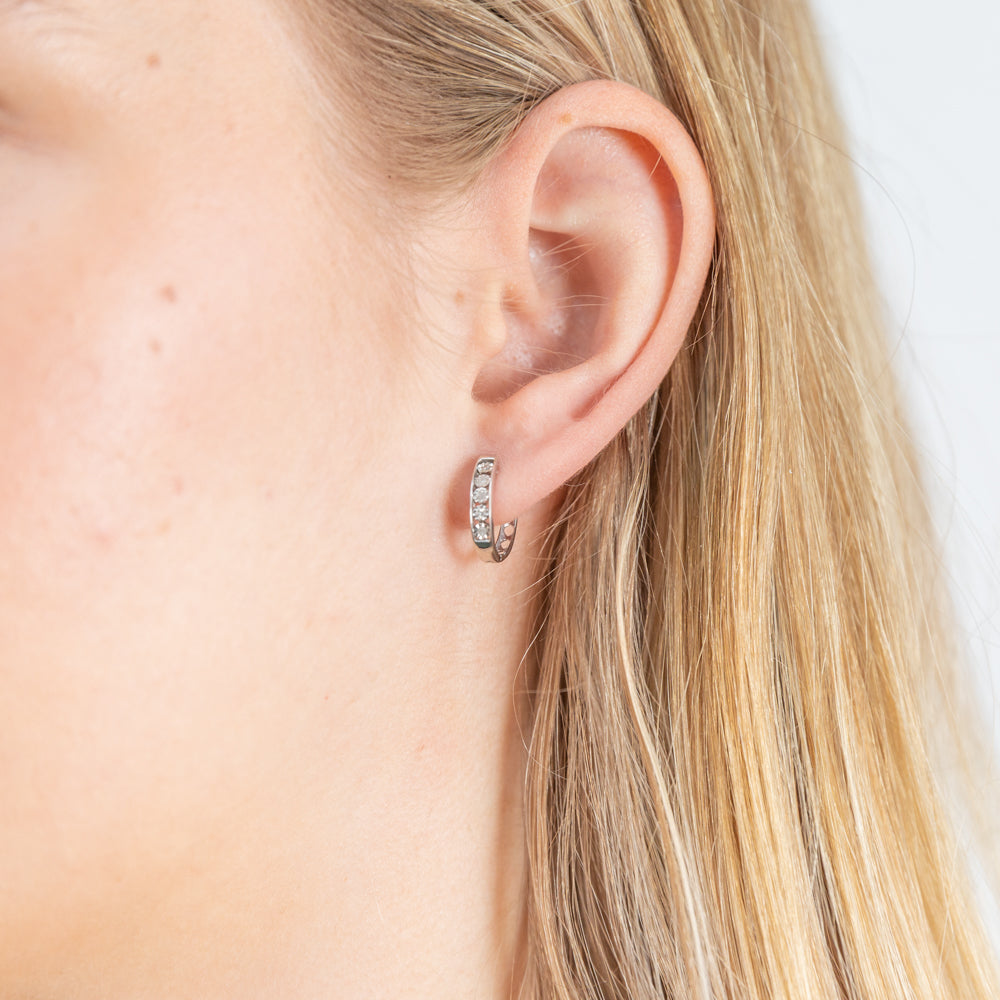 Sterling Silver Hoops with Diamonds