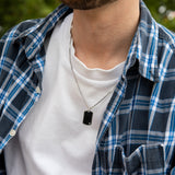 Sterling Silver Rhodium Plated Black and Zirconia Dog Tag Pendant