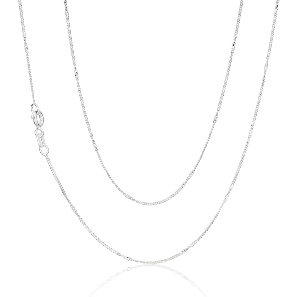 Sterling Silver Fancy Curb and Singapore link chain 45cm