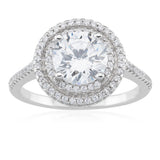 Sterling Silver Cubic Zirconia Solitaire Pendant Chain and Halo Ring Set