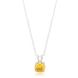 Sterling Silver Yellow Cubic Zirconia Solitaire Pendant Chain and Halo Ring Set