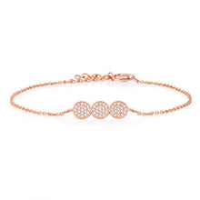 Load image into Gallery viewer, Sterling Silver Rose Gold Plated Cubic Zirconia Pave Trio Disc Bracelet 16+3cm