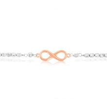 Load image into Gallery viewer, Sterling Silver and Rose Gold Plate Infinity Fancy Slider Bracelet