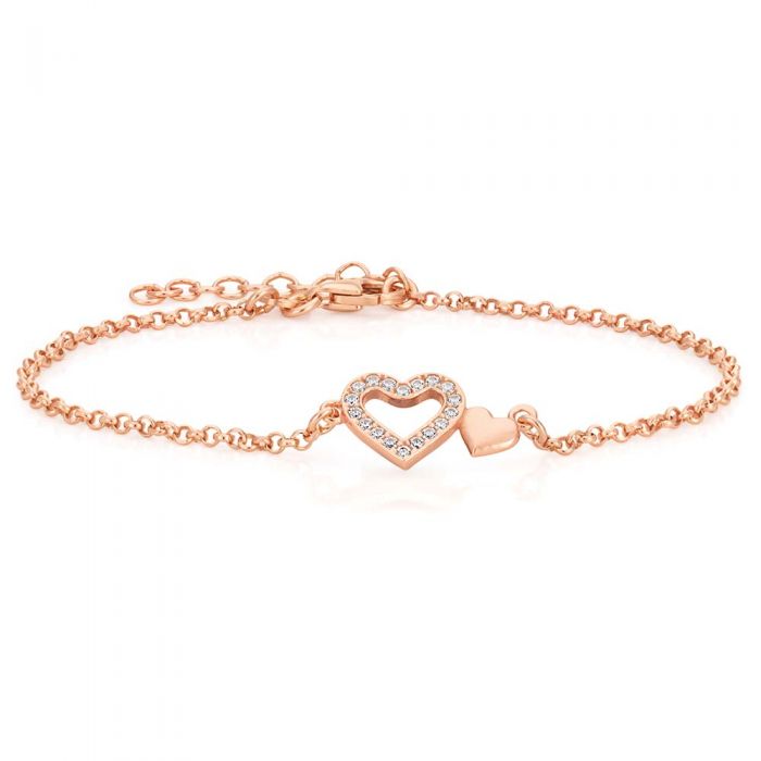 Sterling Silver and Rose Gold Plated 20cm Double Heart Bracelet
