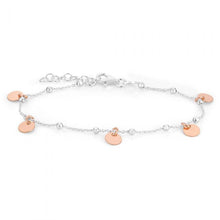 Load image into Gallery viewer, Sterling Silver Rose Gold Plated Multi-Disc Charm Bracelet