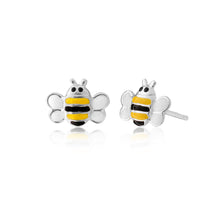 Load image into Gallery viewer, Sterling Silver Black and Yellow Bee Stud Earrings