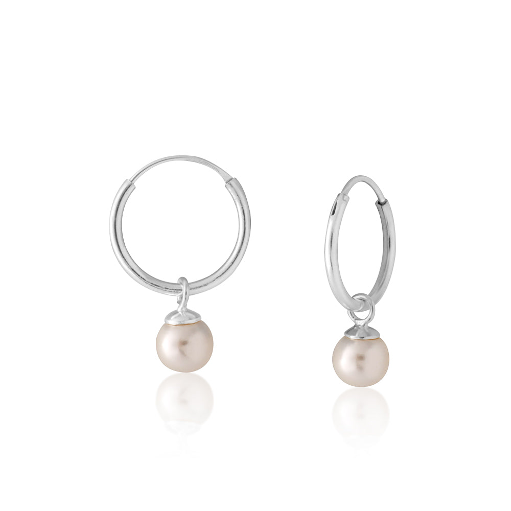 Sterling Silver Simulated Pearl Drop Hoop Earrings Shiels Jewellers