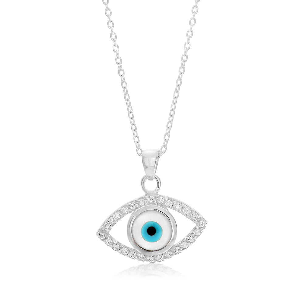 45cm Sterling Silver Zirconia Evil Eye Pendant on Sterling Silver Chain