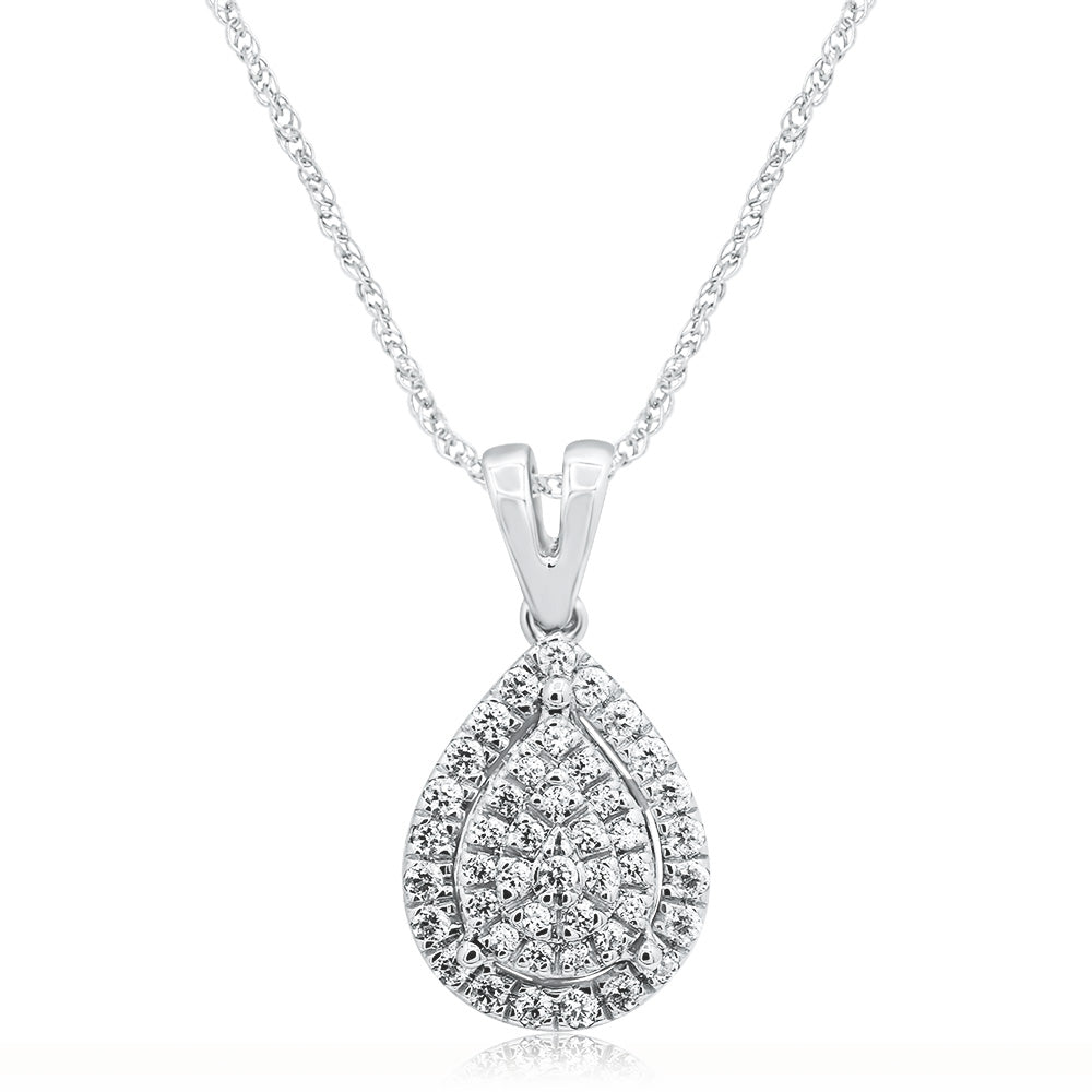 Sterling Silver 1/4 Carat Pear Shap Pendant With 45cm Rope Chain