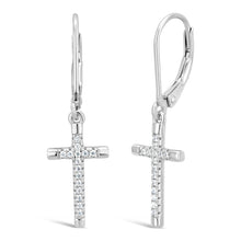 Load image into Gallery viewer, Sterling Silver Zirconia Cross Lever Back Earrings