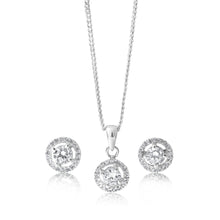 Load image into Gallery viewer, Sterling Silver Zirconia Round Pendant and Stud Earring Set - chain not included