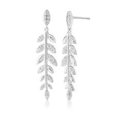 Load image into Gallery viewer, Sterling Silver Zirconia Leaf Drop Earrings