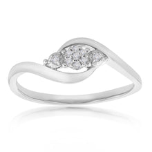 Load image into Gallery viewer, Sterling Silver 0.05 Carat Diamond Ring with 9 Brilliant Cut Diamonds