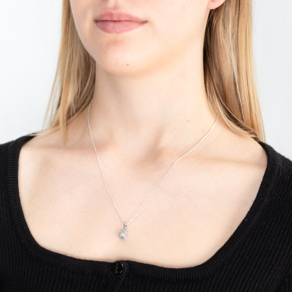 2 Points Diamond Pendant with Brilliant Cut Diamonds in Sterling Silve ...