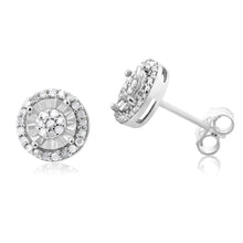Load image into Gallery viewer, Sterling Silver 1/4 Carat Diamond Stud Earrings set with 18 Brilliant Diamonds