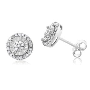 1/4 Carat Diamond Stud Earrings set with 18 Brilliant Diamonds in Sterling Silver