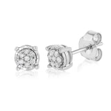 Diamond Stud Earrings set with 14 Brilliant Diamonds in Sterling Silver