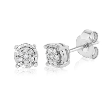 Diamond Stud Earrings set with 14 Brilliant Diamonds in Sterling Silver