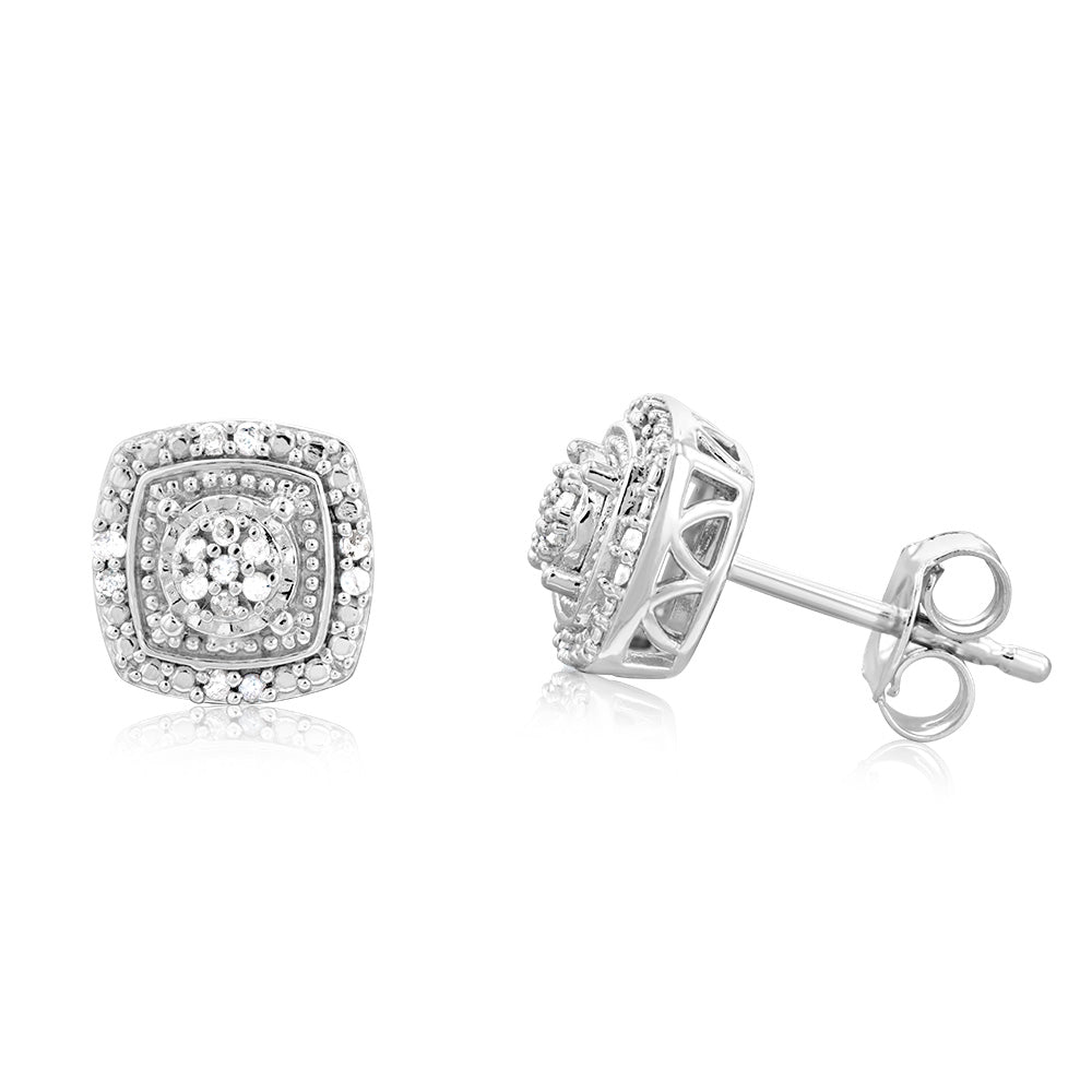 Sterling Silver Diamond Stud Earring Set with 30 Brilliant Diamonds