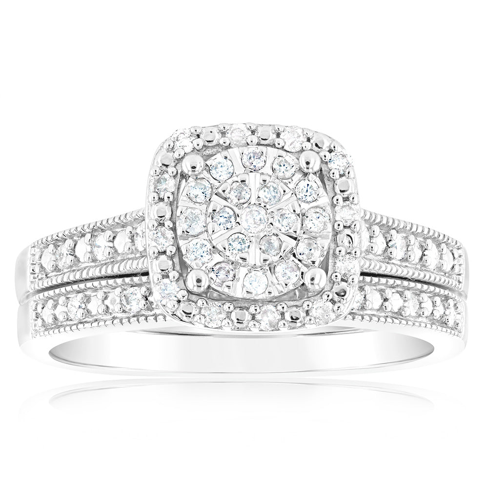 Sterling Silver 1/4 Carat Diamond  2-Ring Bridal Set