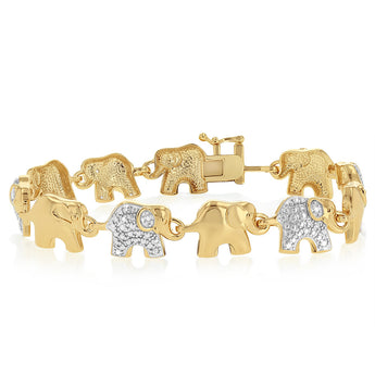 Gold Plated  Sterling Silver Diamond Elephant 19.5cm Bracelet