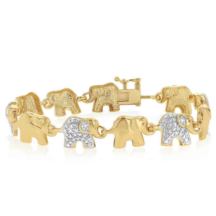 Gold Plated  Sterling Silver Diamond Elephant 19.5cm Bracelet