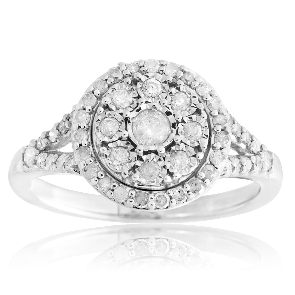 Silver 1/2 Carat Cluster Dress Ring with 50 Brilliant Diamonds