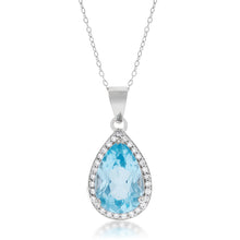 Load image into Gallery viewer, Sterling Silver Blue Topaz Pear 8x12mm and Zirconia Pendant with 45cm Chain