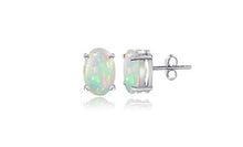 Load image into Gallery viewer, Sterling Silver 7x5mm Simulated Opal Oval Stud Earrings
