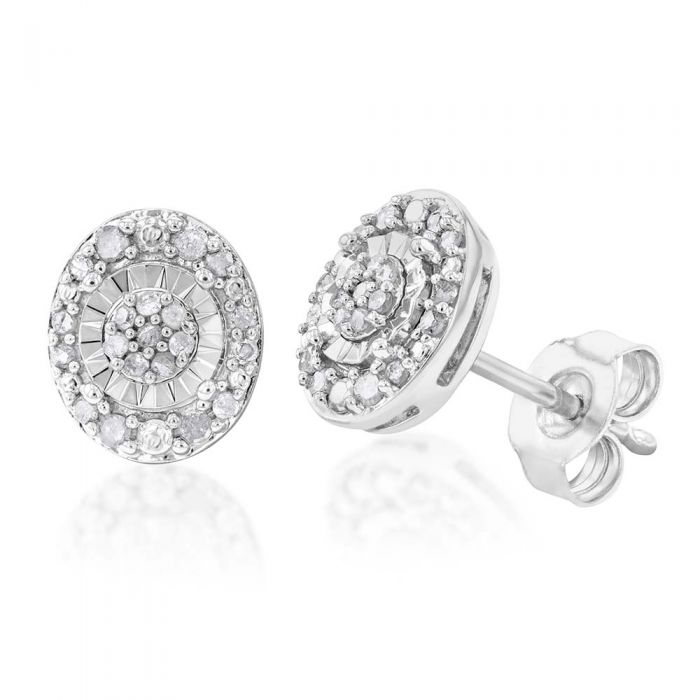 Sterling Silver 1/5 Carat Diamond Stud Earrings set with 44 Brilliant Diamonds
