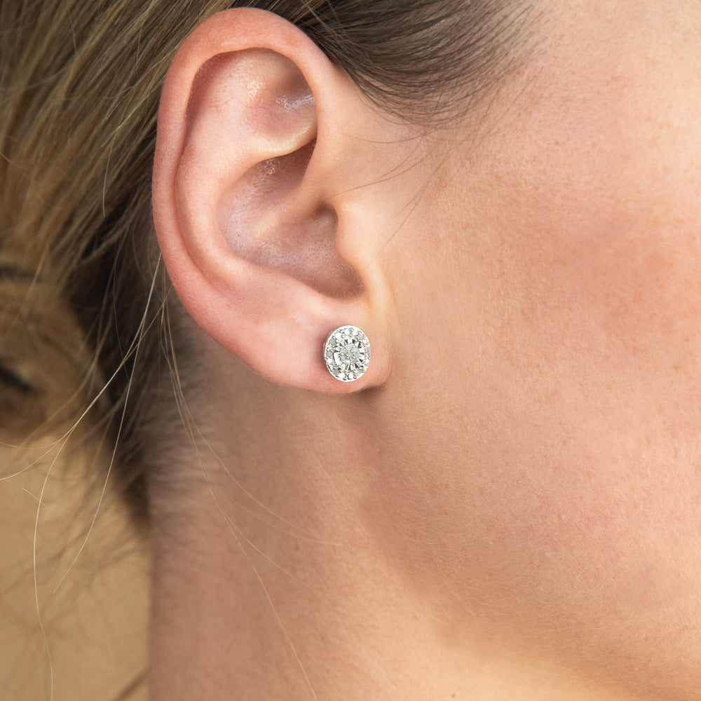 Sterling Silver 1/5 Carat Diamond Stud Earrings set with 44 Brilliant Diamonds