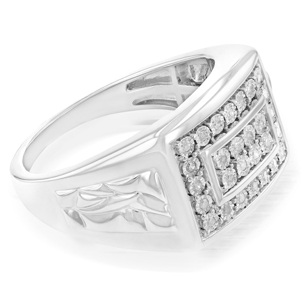 Sterling Silver 1/4 Carat Diamond Gents Ring