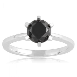 2 Carat Black Diamond Solitaire Ring in Sterling Silver