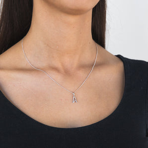 Silver Pendant Initial A set with diamond